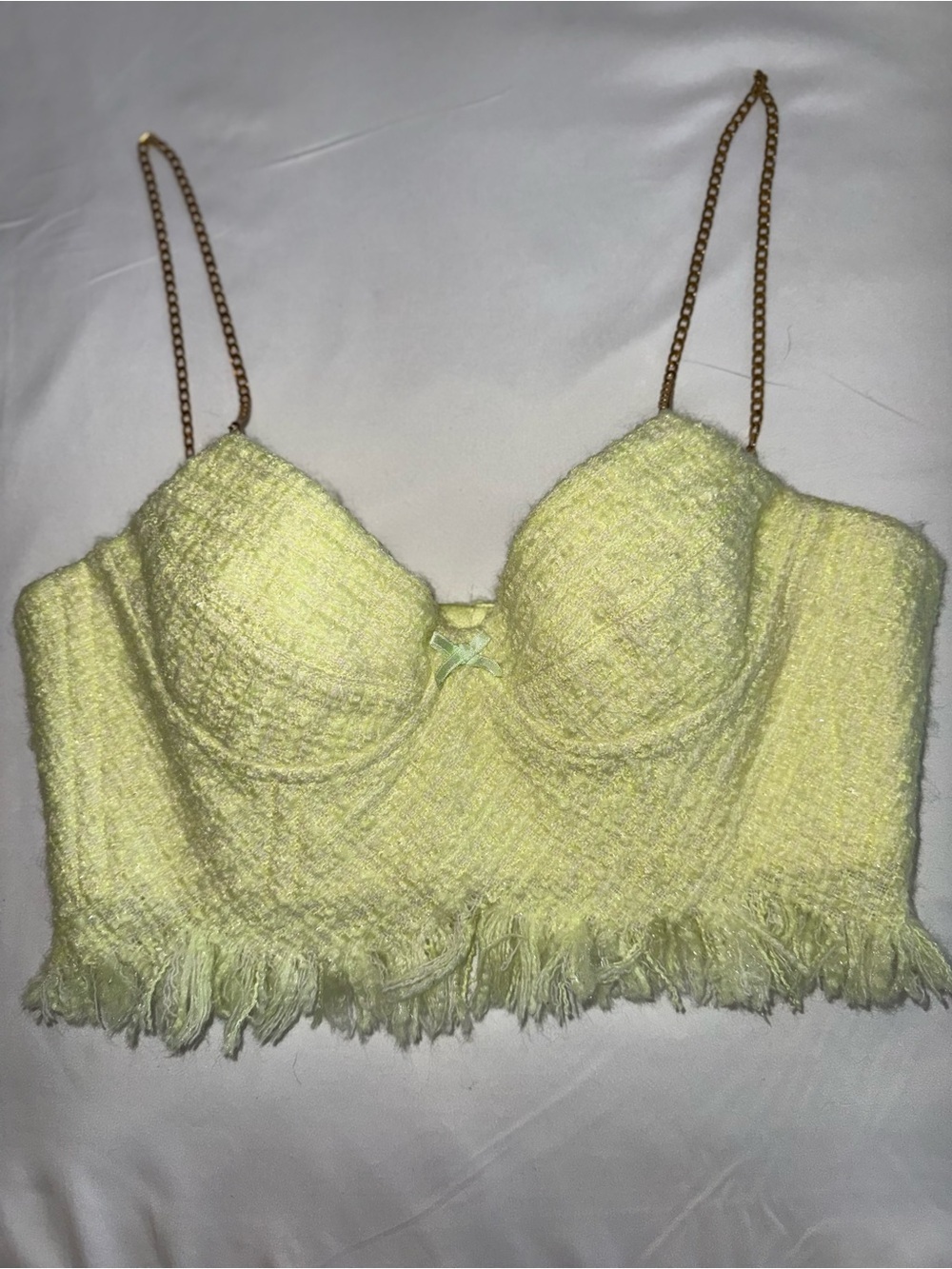 ALEXANDER WANG Tweed Chain Strap Bra Bustier Top - Highlighter - NWT - Size 2 - Picture 7 of 16